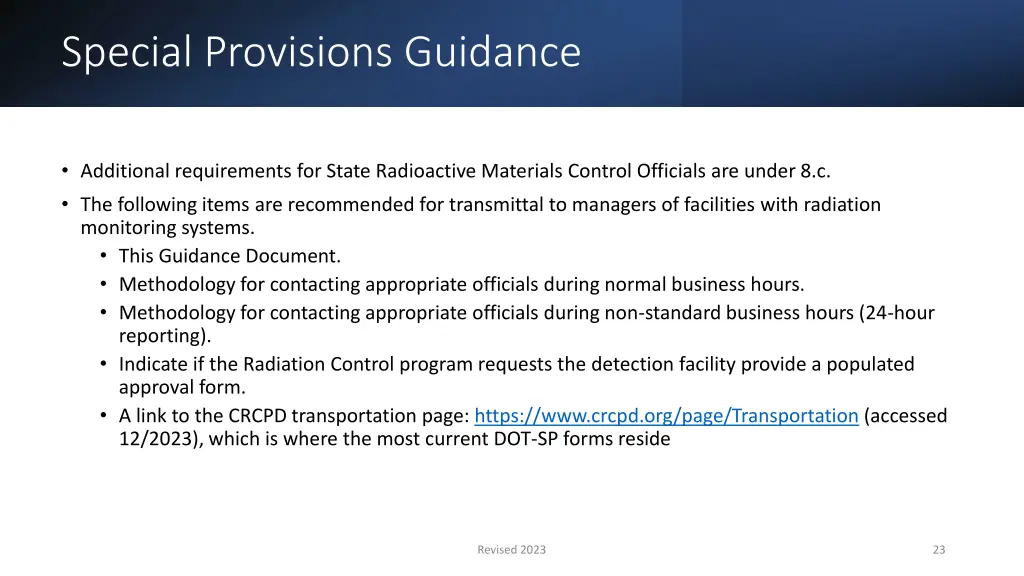 special provisions guidance