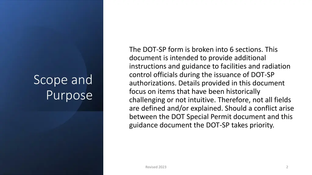 the dot sp form is broken into 6 sections this