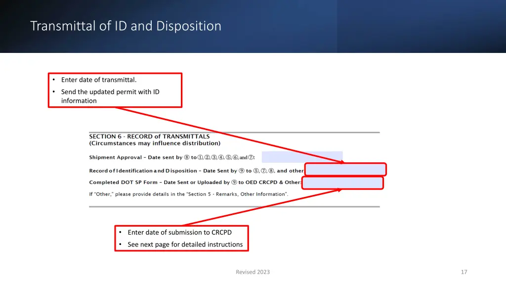 transmittal of id and disposition