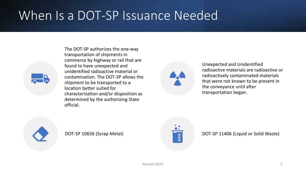 when is a dot sp issuance needed