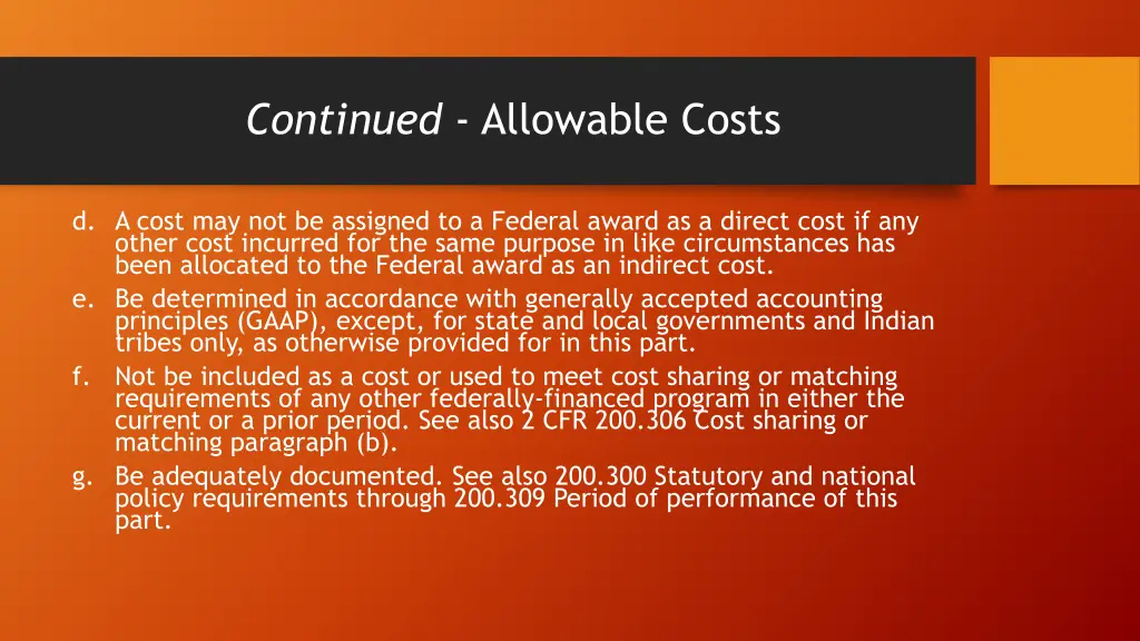 continued allowable costs