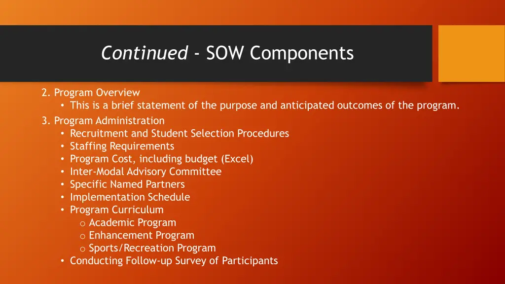 continued sow components