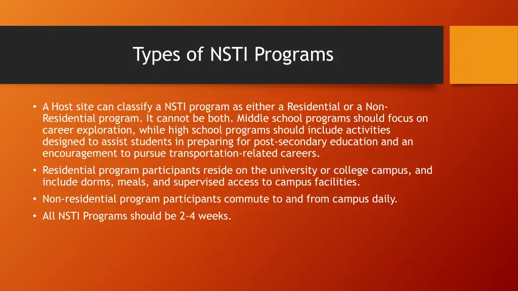 types of nsti programs