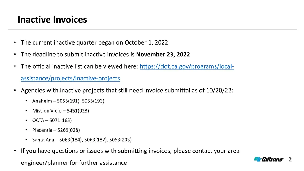 inactive invoices