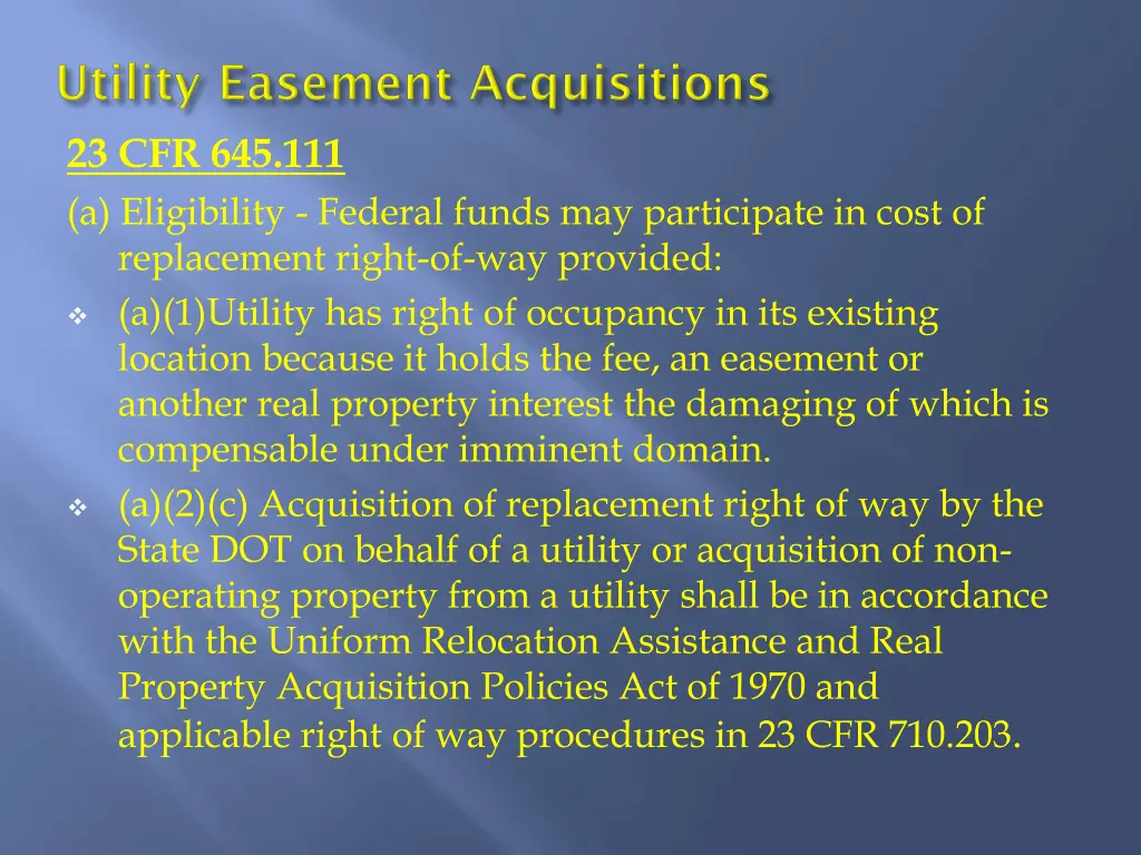 23 cfr 645 111 a eligibility federal funds