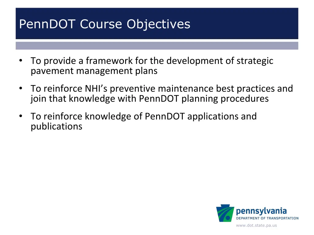 penndot course objectives