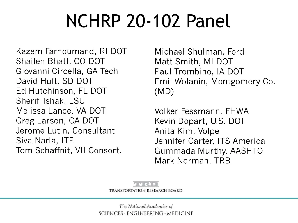 nchrp 20 102 panel