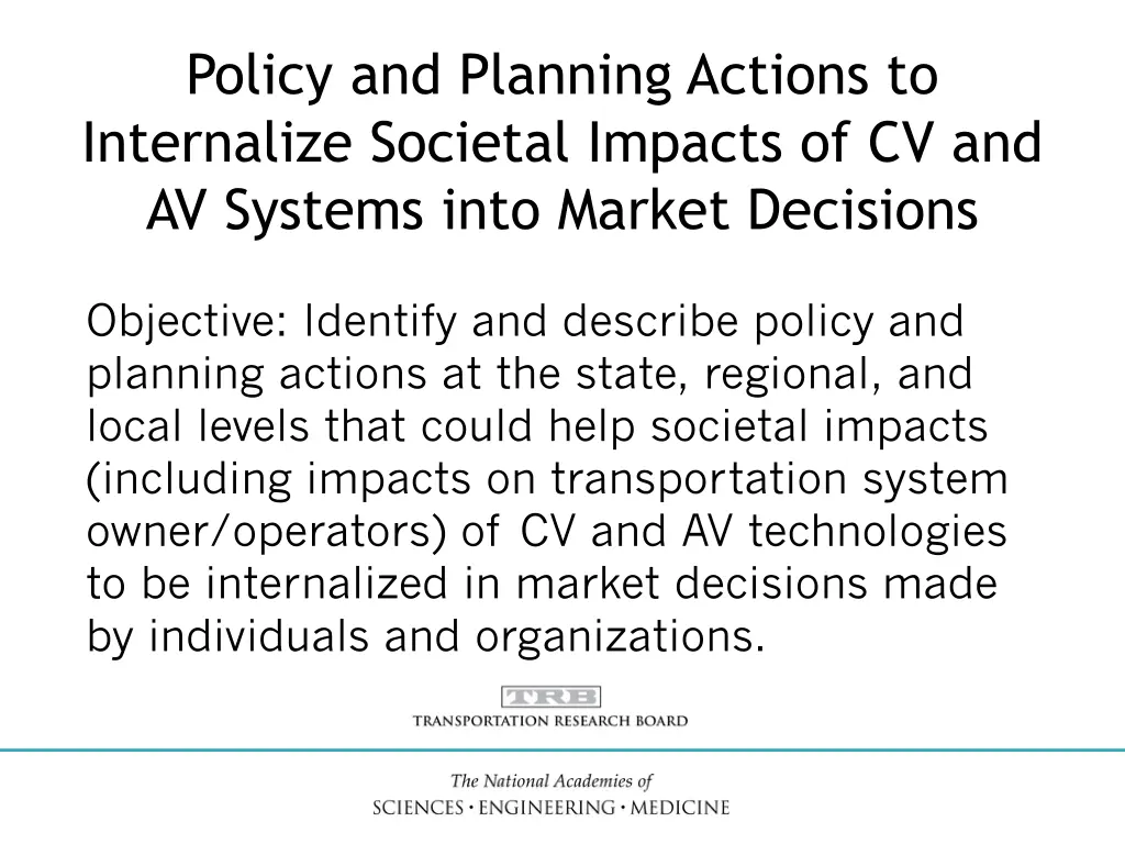 policy and planning actions to internalize