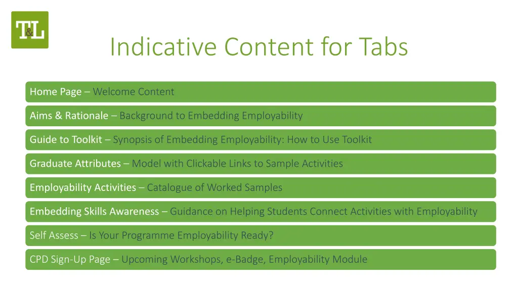 indicative content for tabs