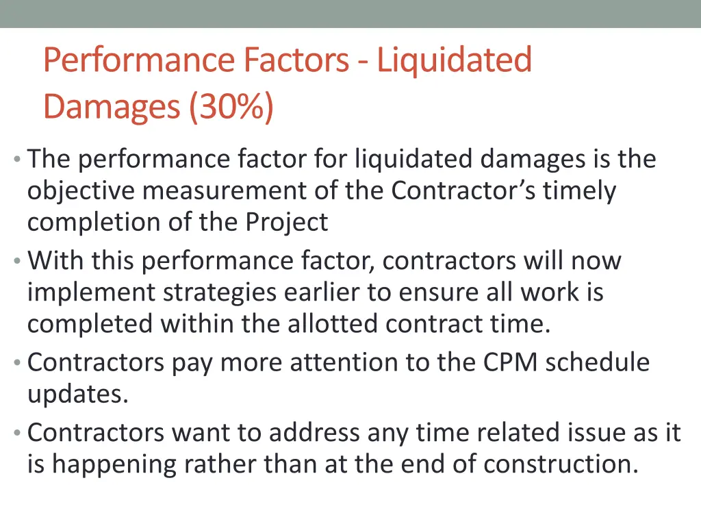 performance factors liquidated damages 30