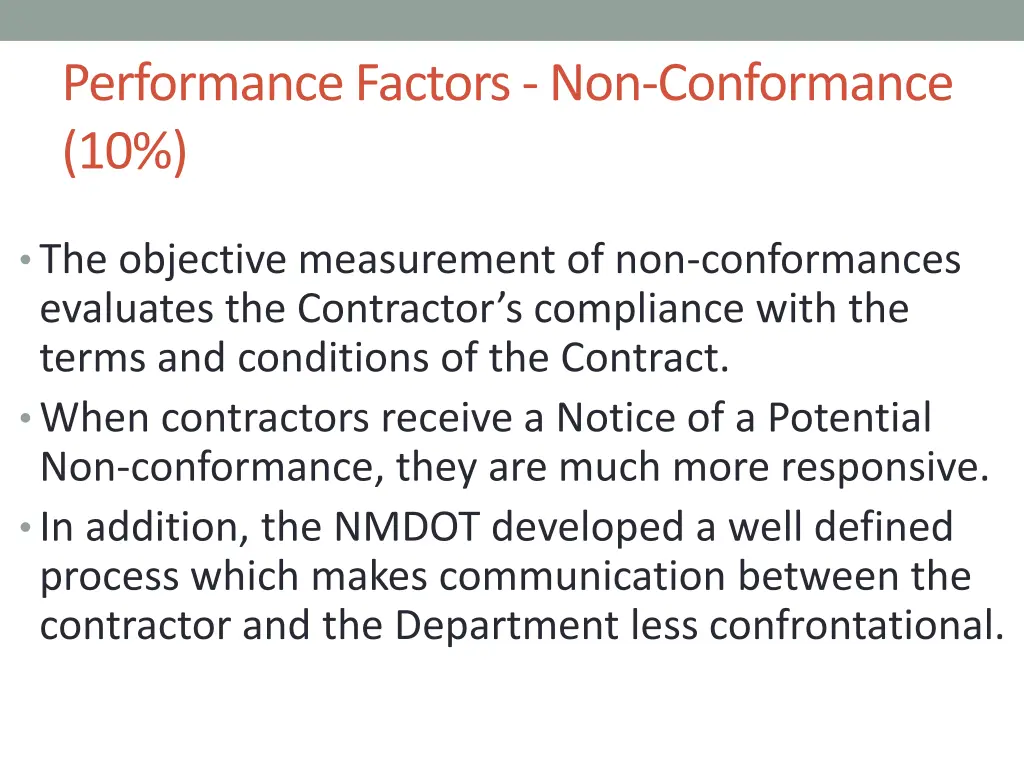 performance factors non conformance 10