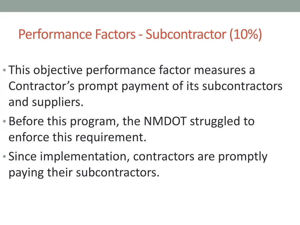 performance factors subcontractor 10