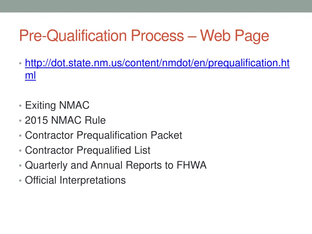 pre qualification process web page