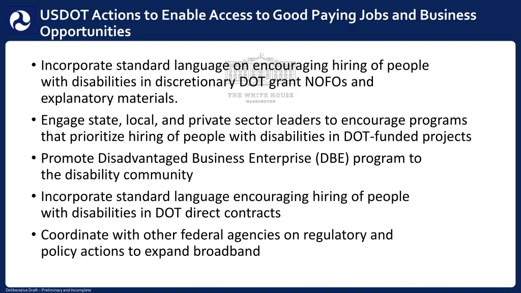 usdot actions to enable access to good paying