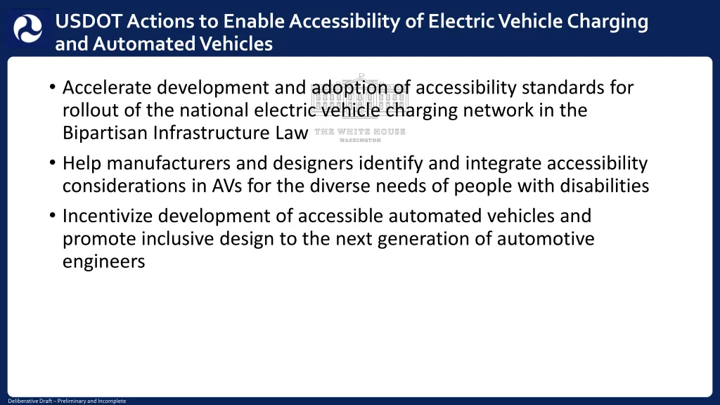 usdot actions to enable accessibility of electric