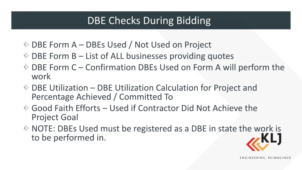 dbe checks during bidding