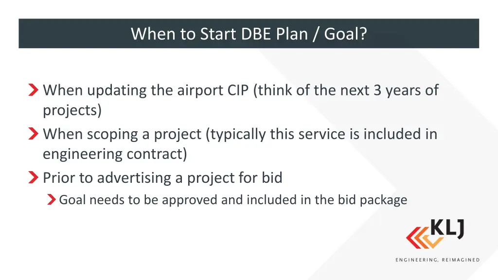 when to start dbe plan goal