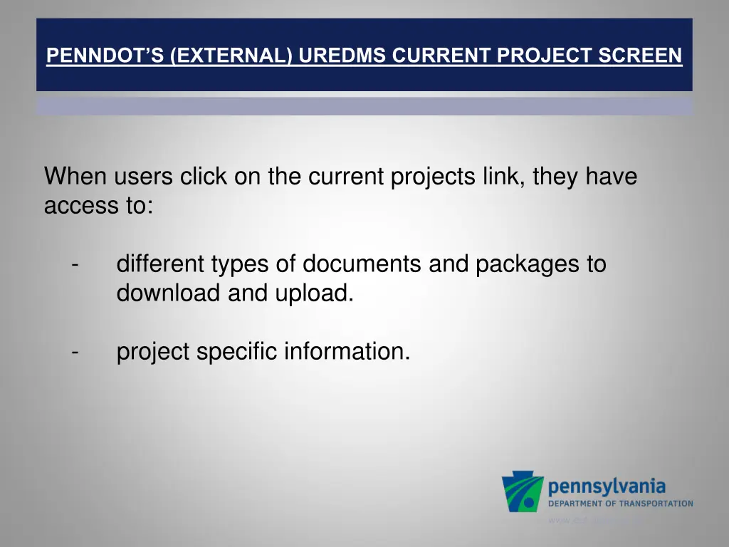 penndot s external uredms current project screen