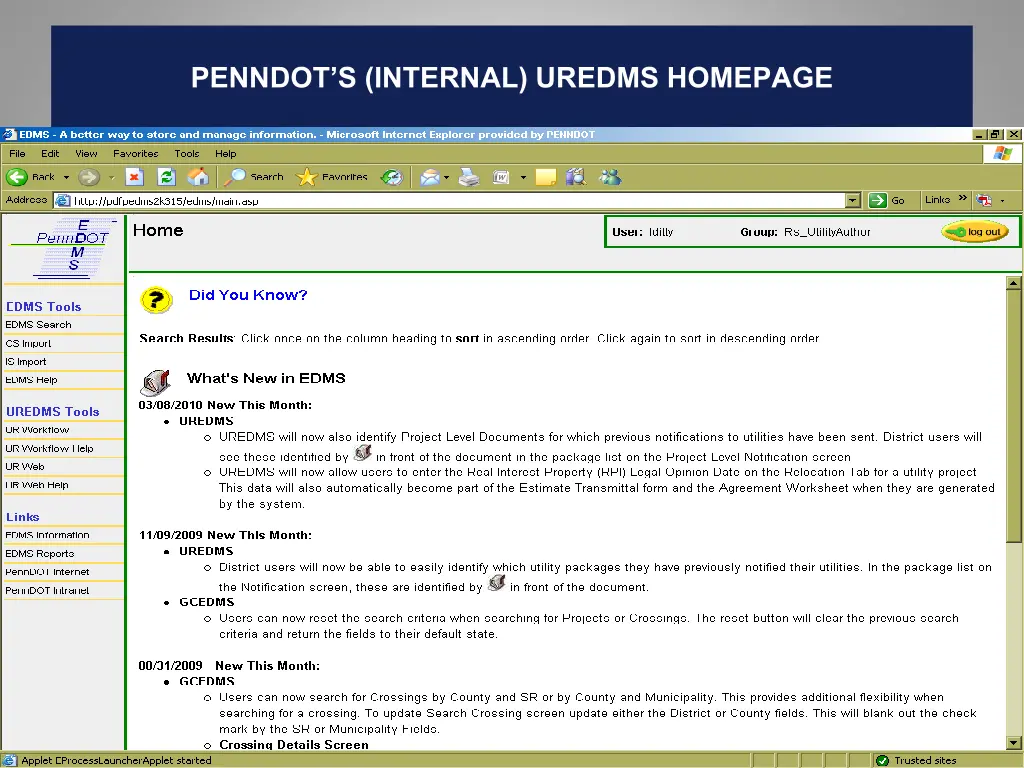 penndot s internal uredms homepage