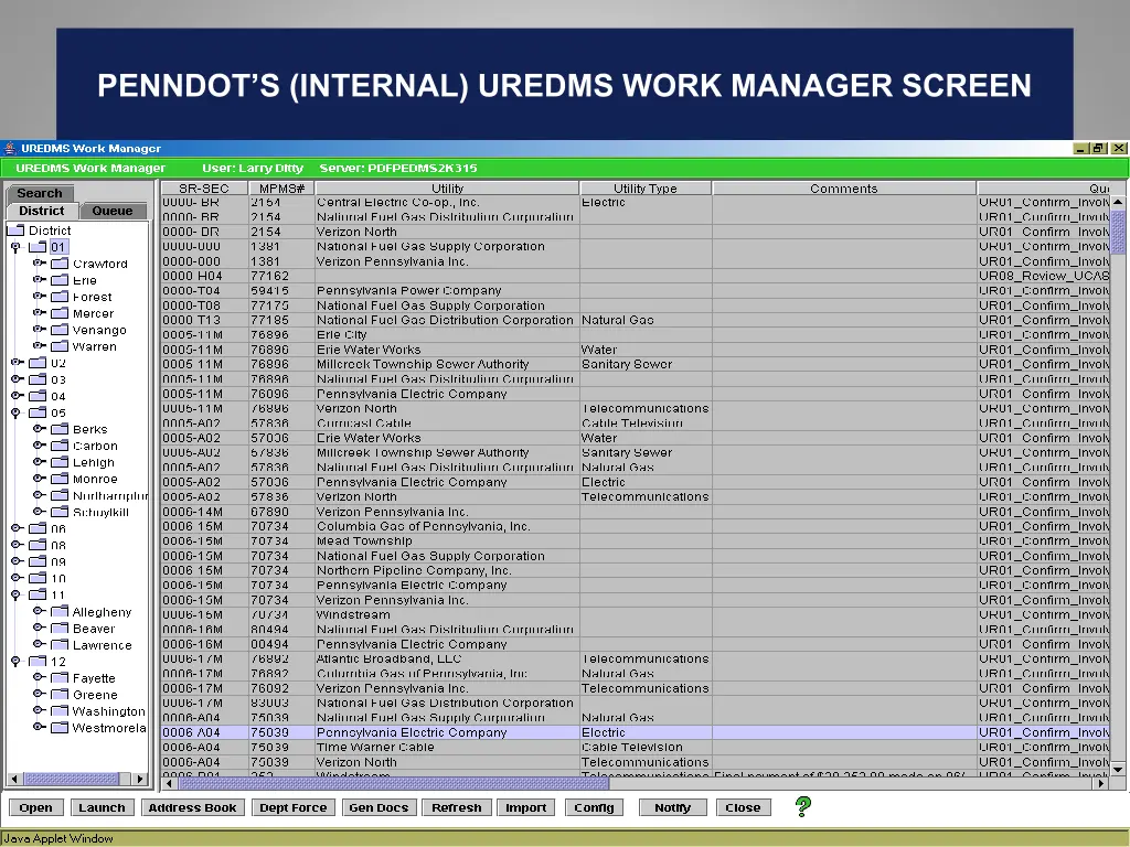 penndot s internal uredms work manager screen