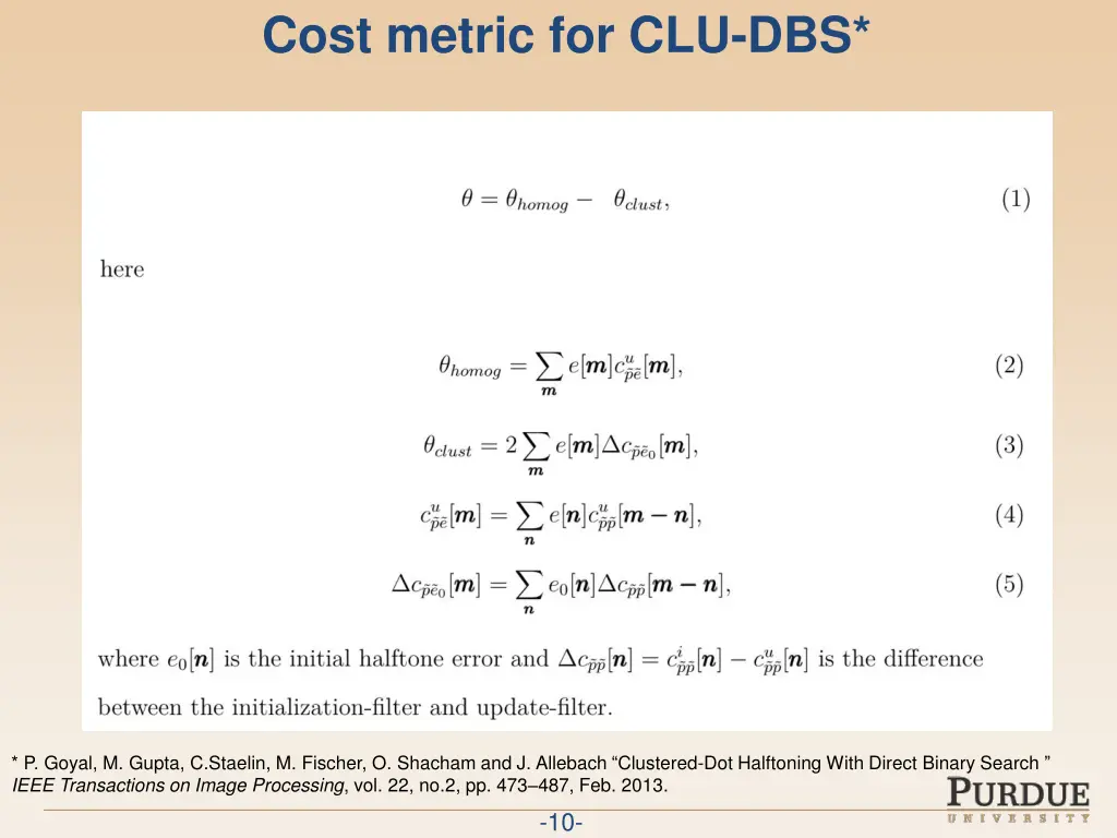 cost metric for clu dbs