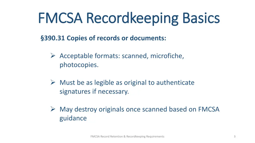 fmcsa recordkeeping basics fmcsa recordkeeping 1