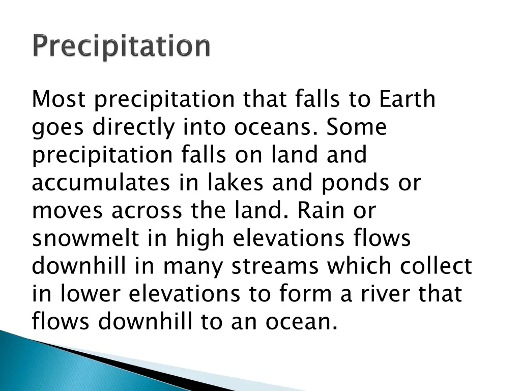 most precipitation that falls to earth goes