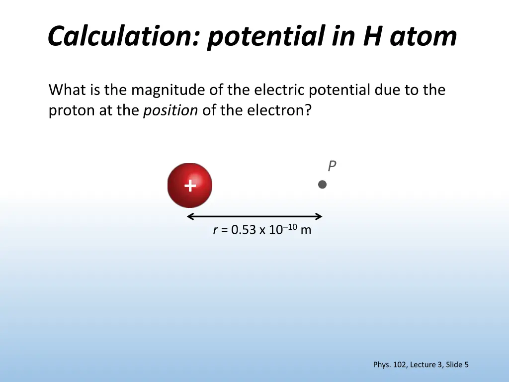 calculation potential in h atom