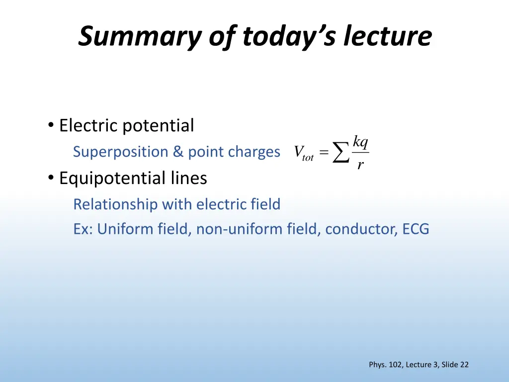 summary of today s lecture