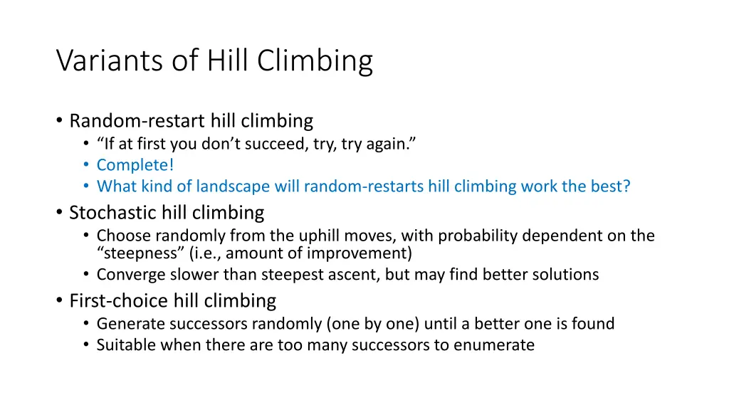 variants of hill climbing