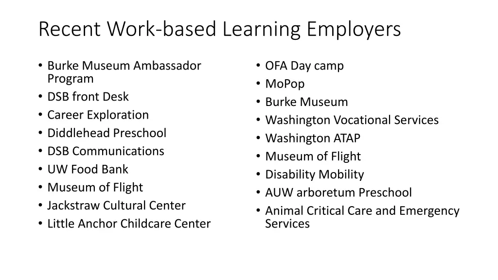 recent work based learning employers