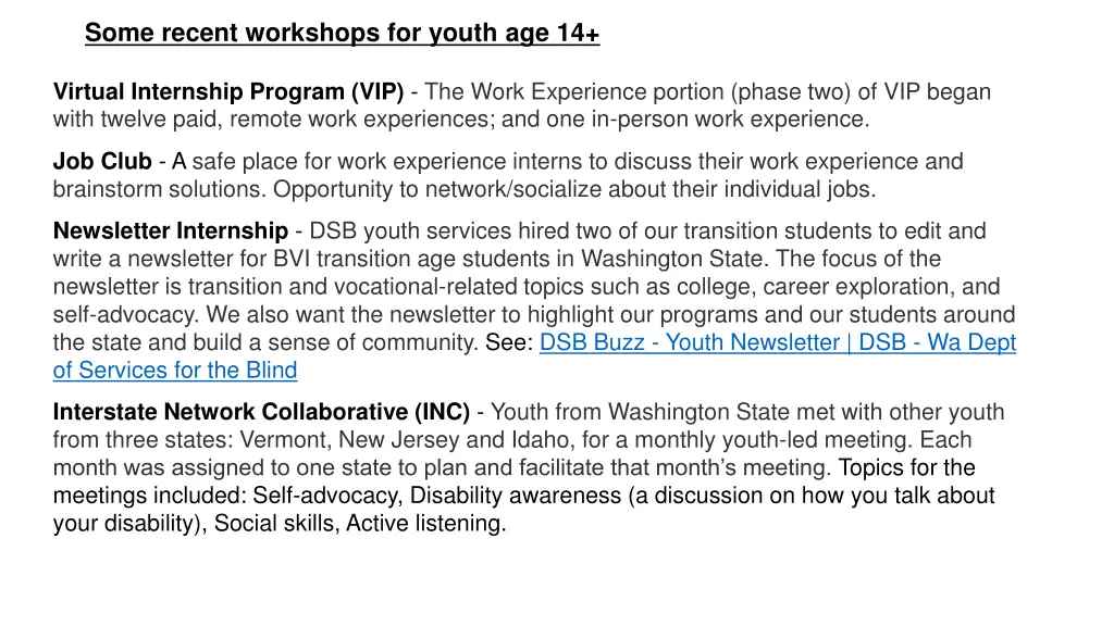 some recent workshops for youth age 14 1