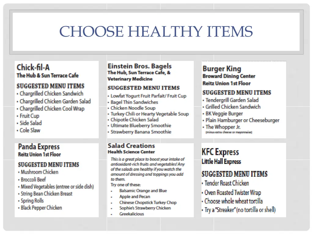 choose healthy items