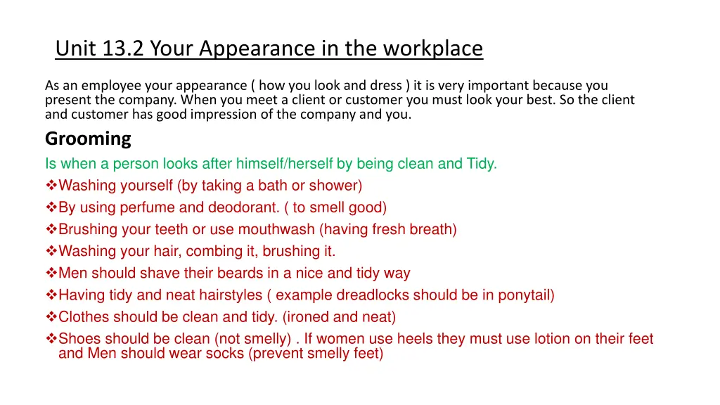 unit 13 2 your appearance in the workplace