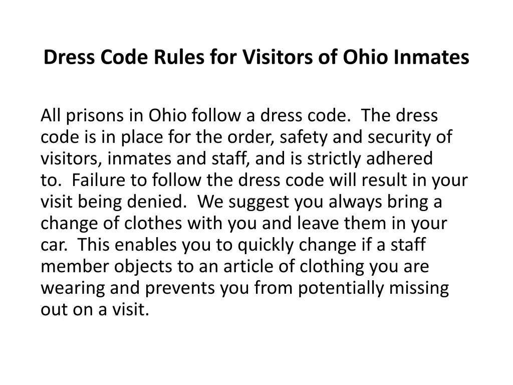 dress code rules for visitors of ohio inmates