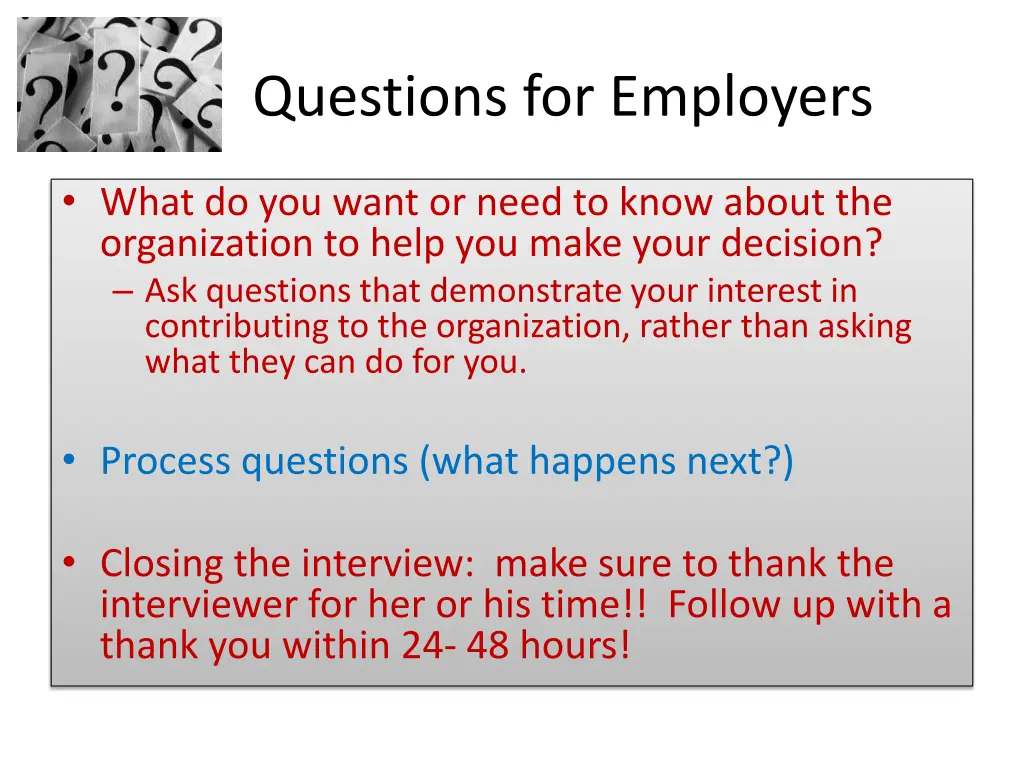 questions for employers