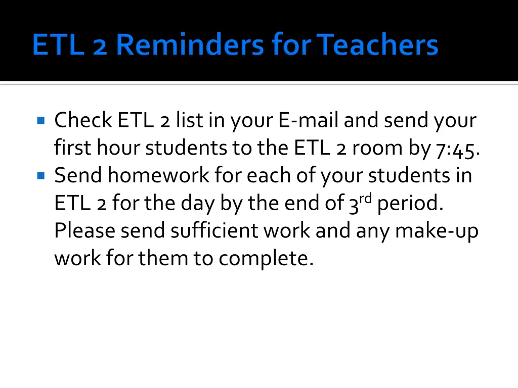 check etl 2 list in your e mail and send your