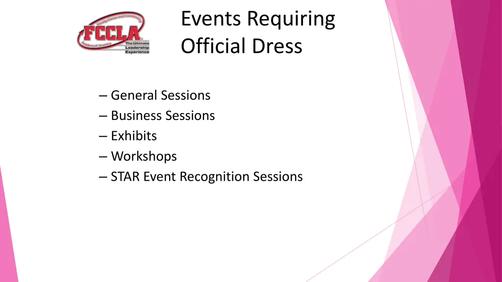 events requiring official dress