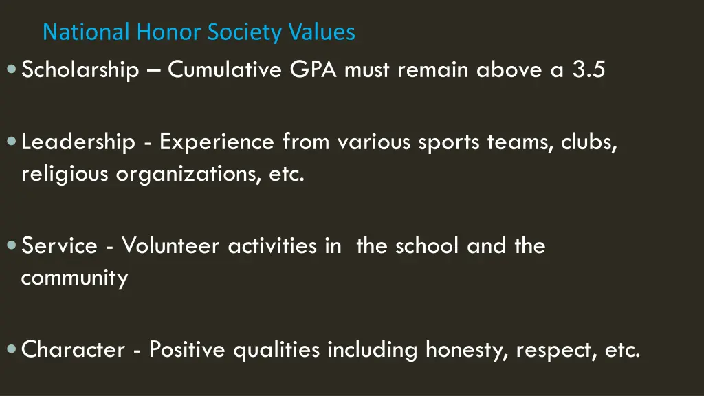 national honor society values