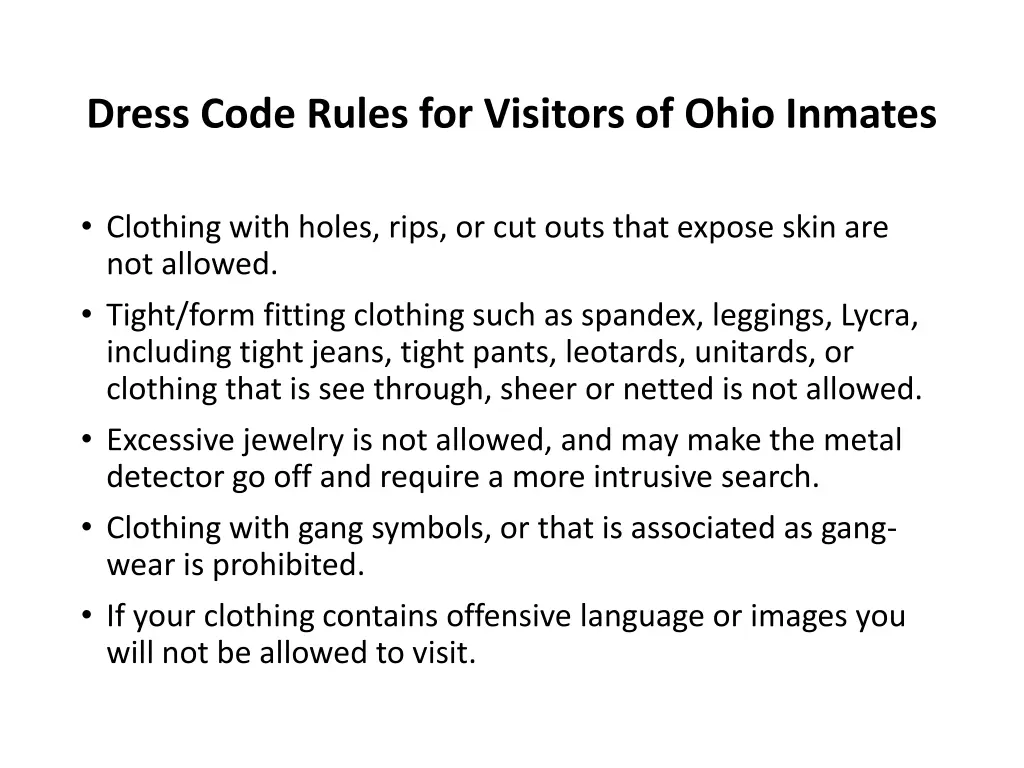 dress code rules for visitors of ohio inmates 2