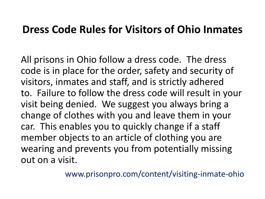 dress code rules for visitors of ohio inmates