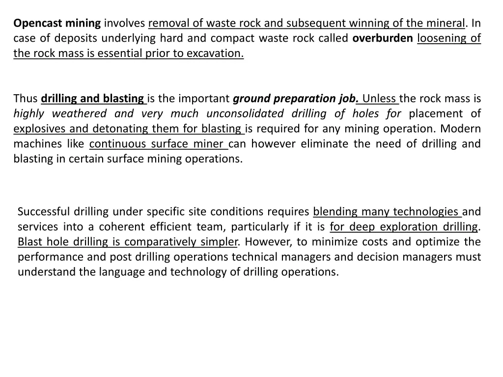 opencast mining involves removal of waste rock