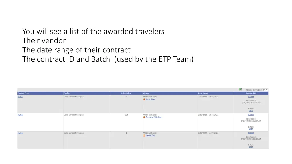 you will see a list of the awarded travelers