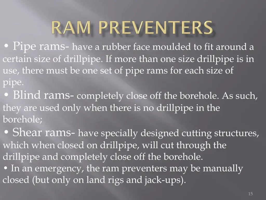 pipe rams have a rubber face moulded