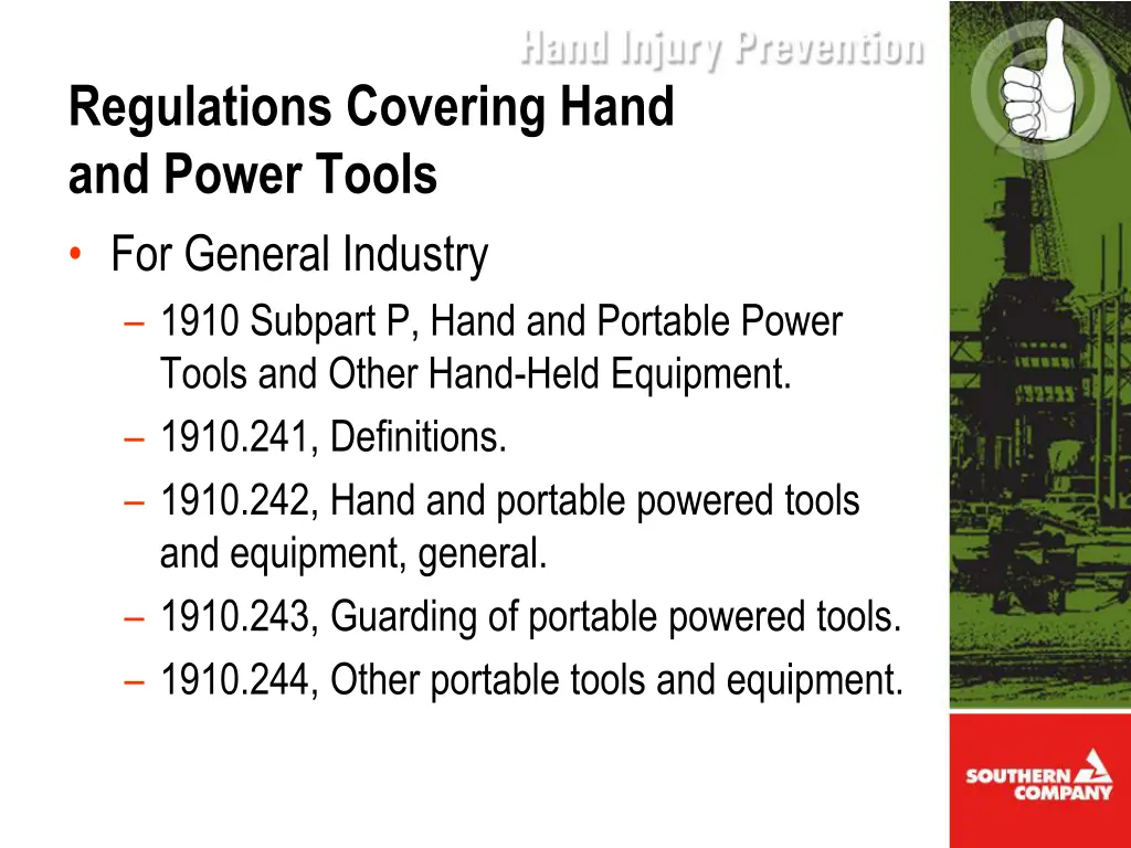 regulations covering hand and power tools