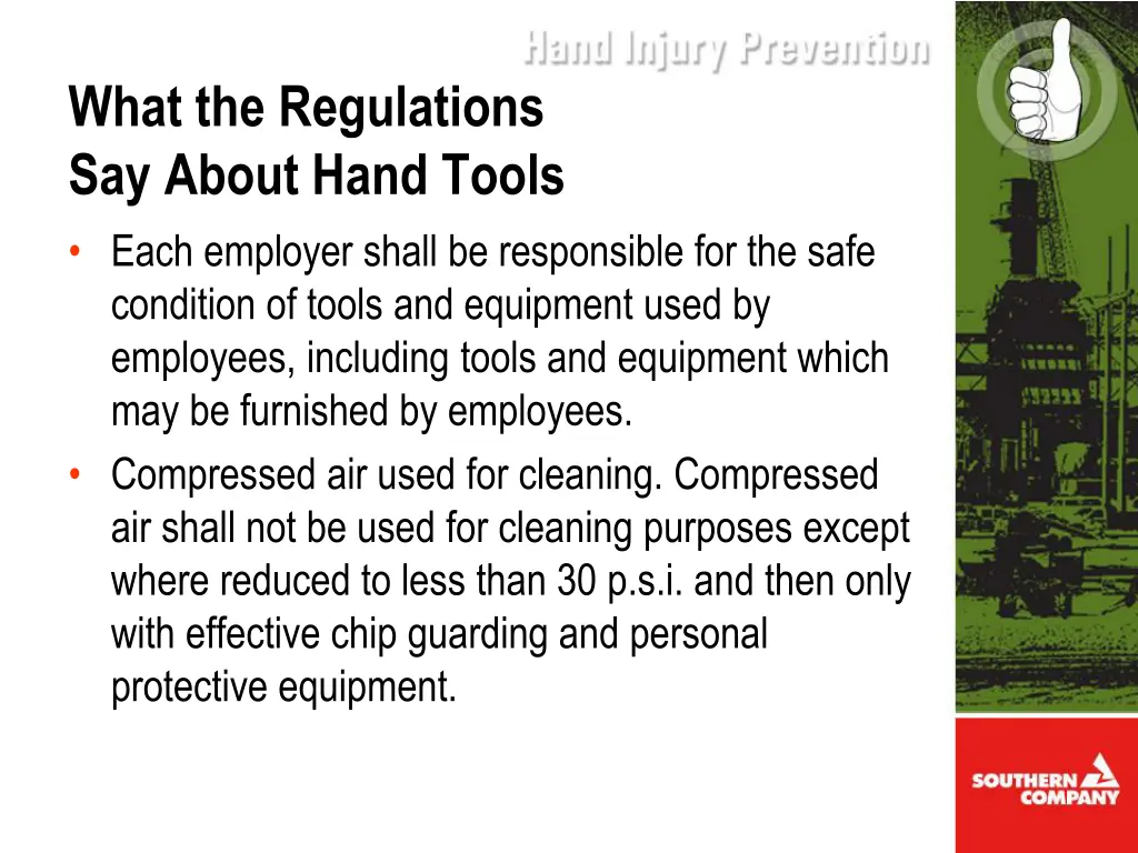 what the regulations say about hand tools each