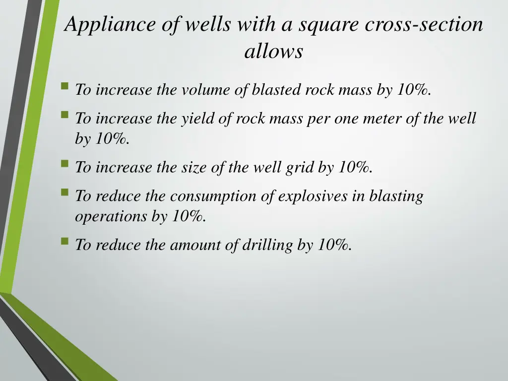 appliance of wells with a square cross section