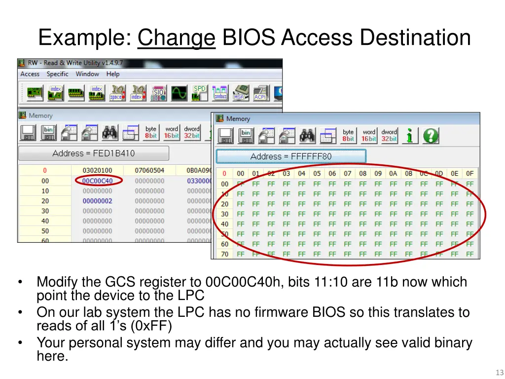 example change bios access destination 2