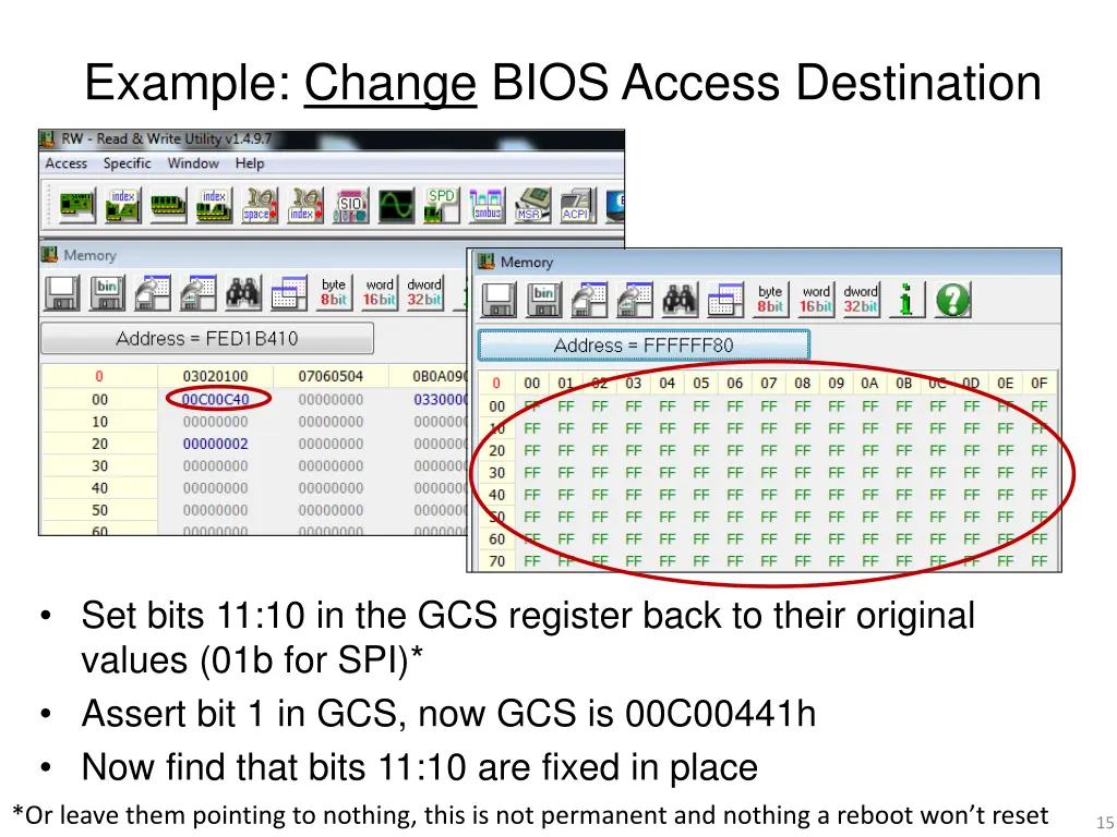 example change bios access destination 3