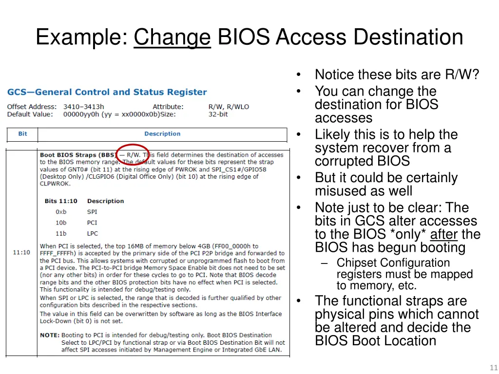 example change bios access destination